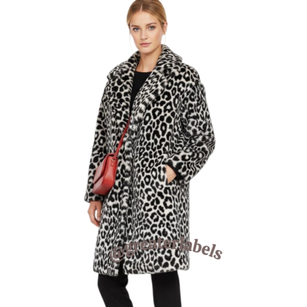 Harris Wharf London Leopard Print Sherpa Wool Coat Size Large